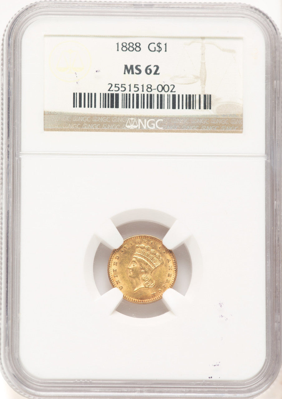 1888 G$1 Brown Label Gold Dollar NGC MS62