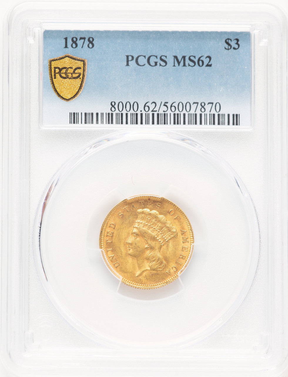 1878 $3 Three Dollar Gold Pieces PCGS MS62 (781392008)