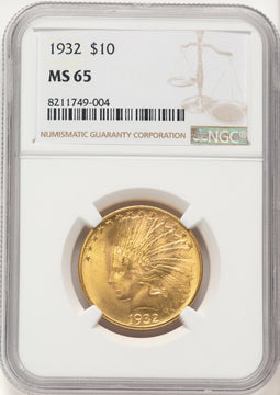 1932 $10 Brown Label Indian Eagle NGC MS65