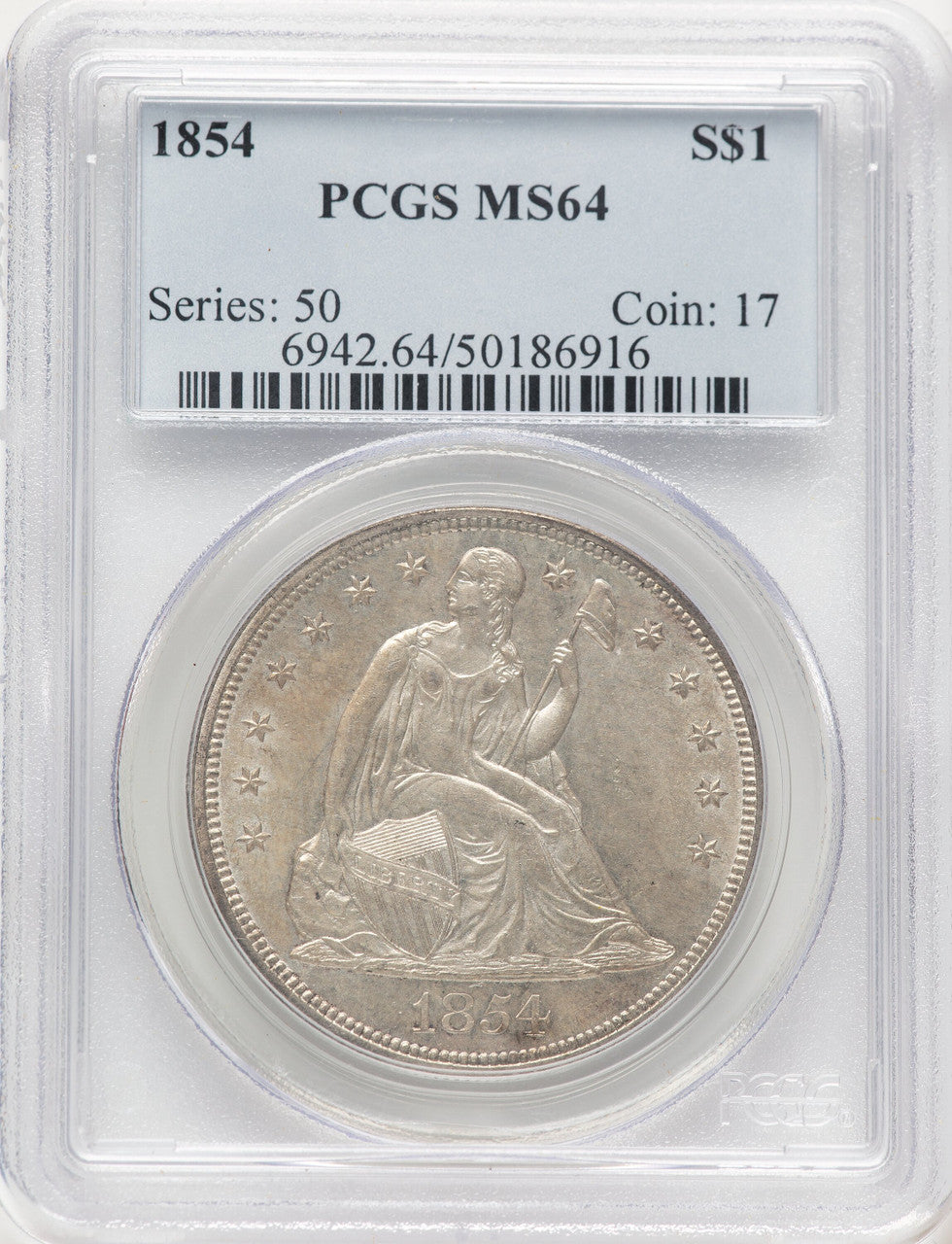 1854 Seated Dollar PCGS MS64