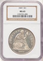 1869 Seated Dollar NGC MS65