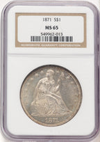 1871 Seated Dollar NGC MS65