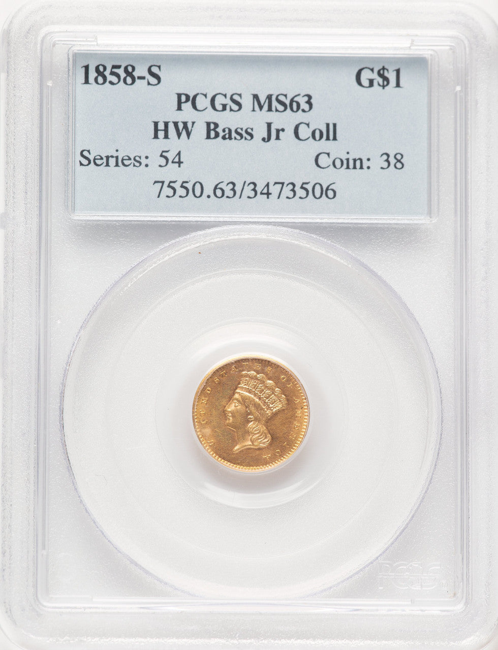 1858-S G$1 Gold Dollar PCGS MS63