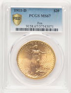 1911-D $20 Saint-Gaudens Double Eagle PCGS MS67