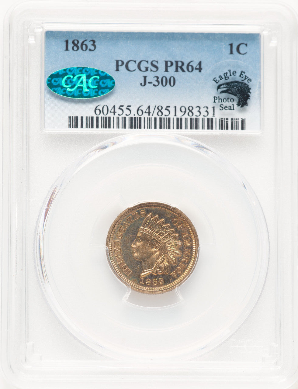 1863 1C J-300 CAC Patterns PCGS MS64