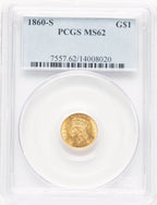 1860-S G$1 Gold Dollar PCGS MS62 (781417044)