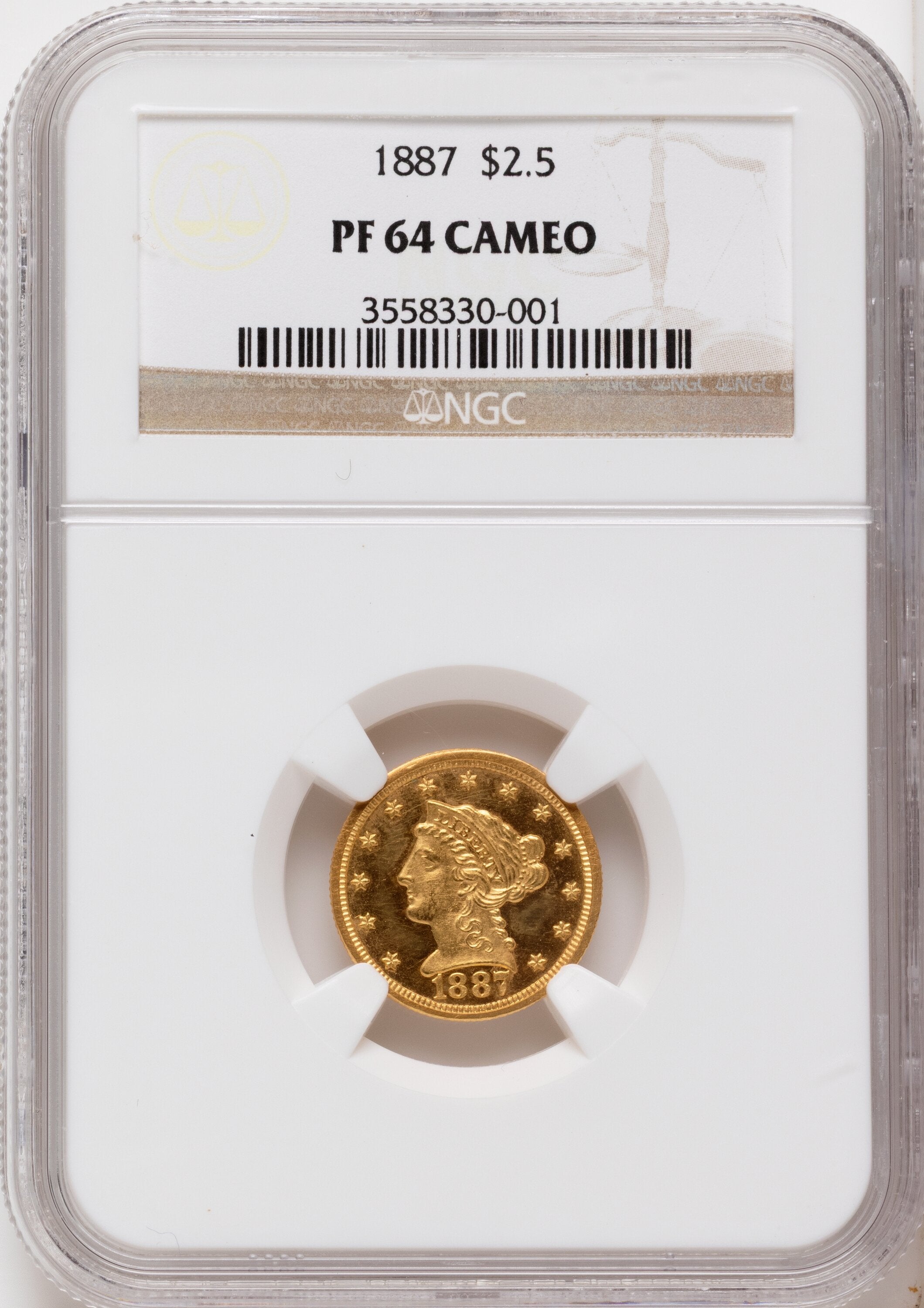 1887 $2.50 CA Proof Liberty Quarter Eagle NGC PR64