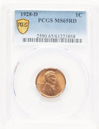 1928-D 1C RD Lincoln Cent PCGS MS65