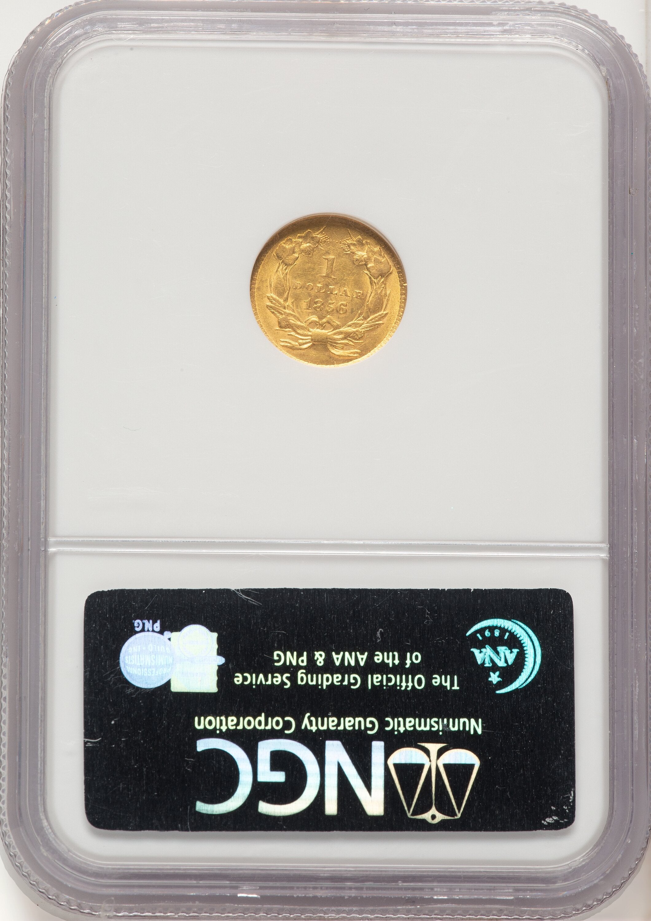 1856 G$1 Slanted 5 Gold Dollar NGC MS62