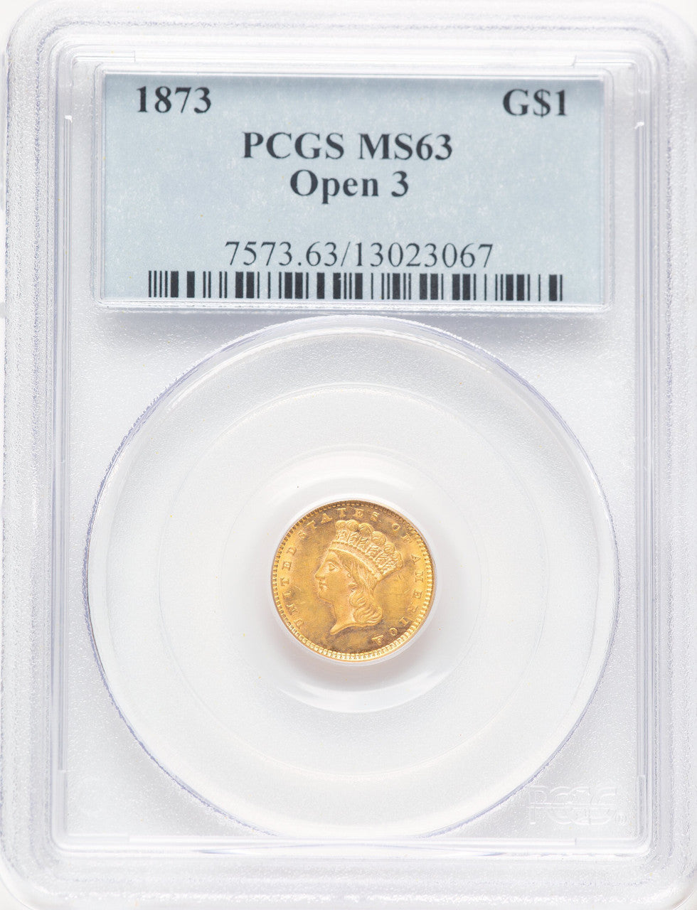 1873 G$1 OPEN 3 Gold Dollar PCGS MS63 (781467021)