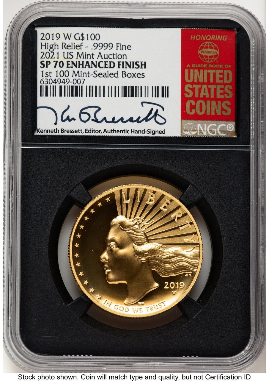 2019-W G$100 American Liberty High Relief Enhanced 2021 US Mint Auction Kenneth Bressett Red Book NGC MS70