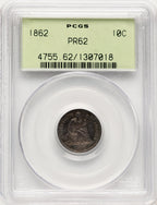 1862 10C Proof Seated Dime PCGS PR62