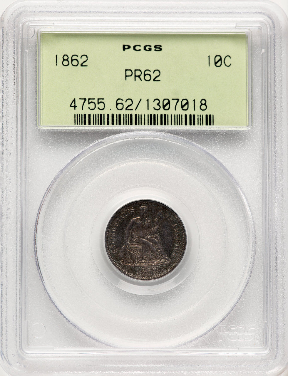 1862 10C Proof Seated Dime PCGS PR62