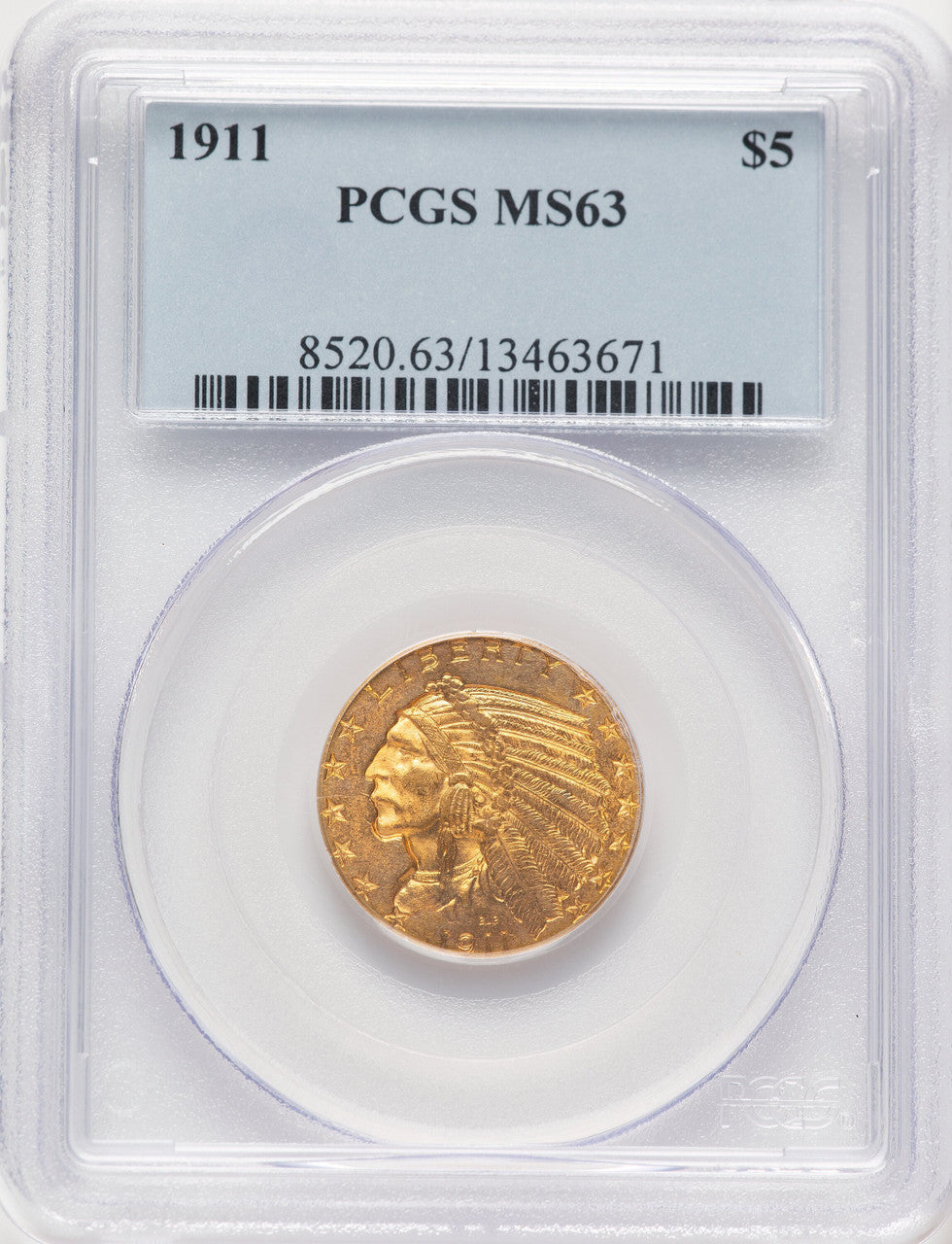 1911 $5 Indian Half Eagle PCGS MS63 (781579004)
