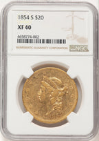 1854-S $20 Liberty Double Eagle NGC XF40