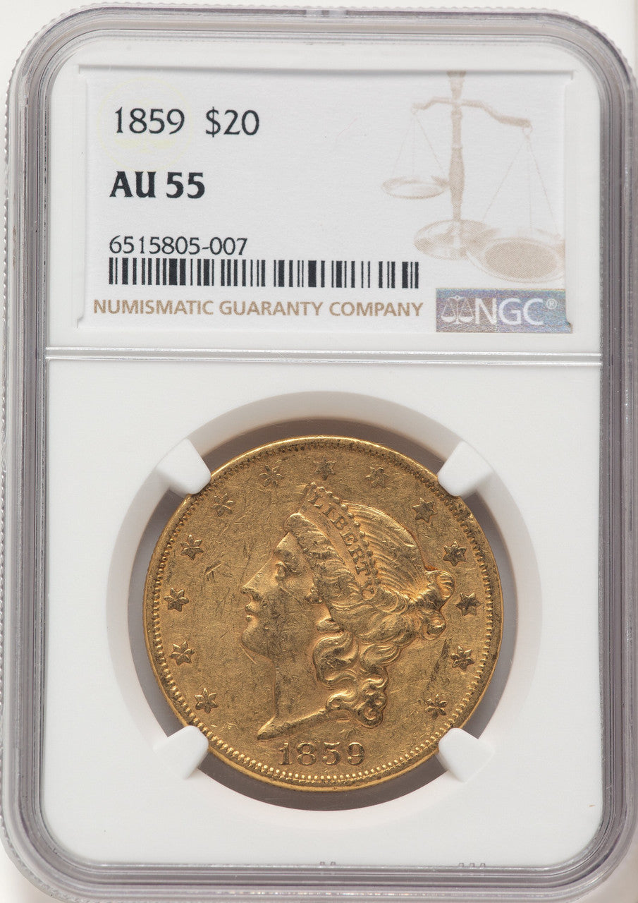 1859 $20 Liberty Double Eagle NGC AU55 (781579008)