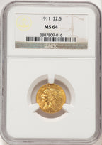 1911 $2.50 Indian Quarter Eagle NGC MS64 (781583006)