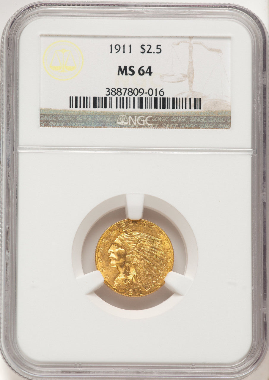 1911 $2.50 Indian Quarter Eagle NGC MS64 (781583006)