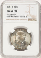 1951-S 50C FL Franklin Half Dollar NGC MS67