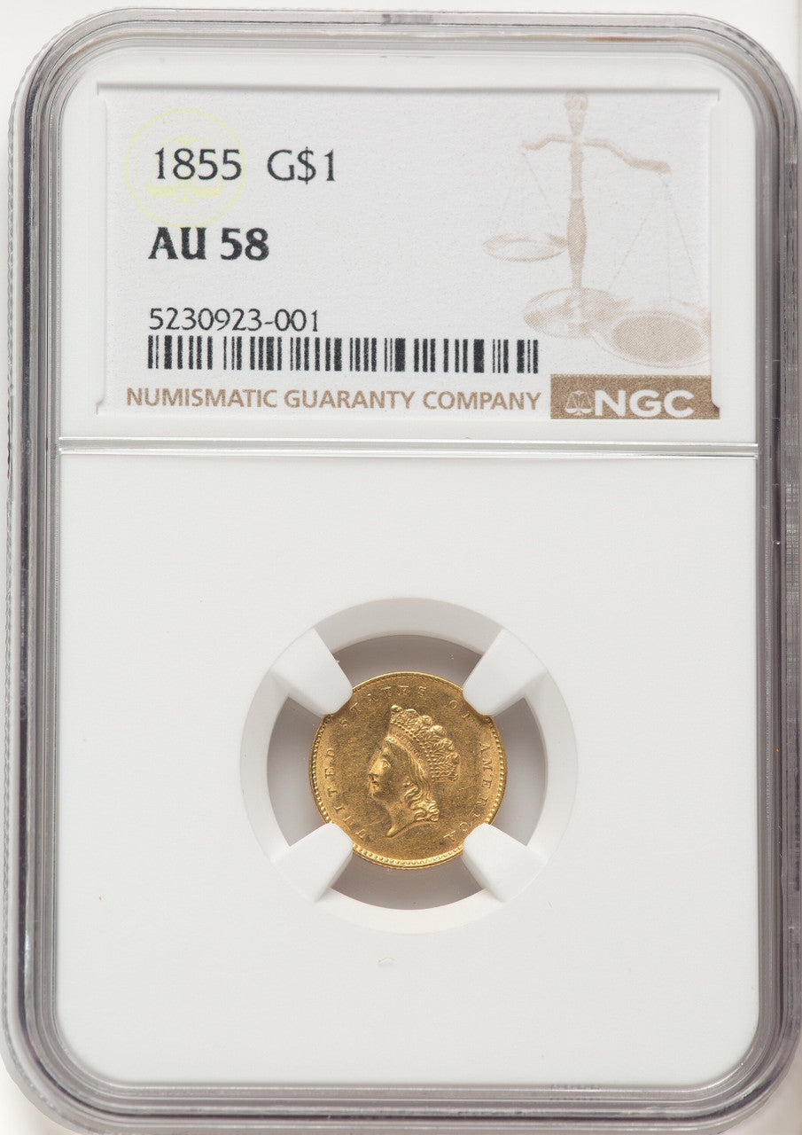 1855 G$1 Type Two Gold Dollar NGC AU58 (781713004)