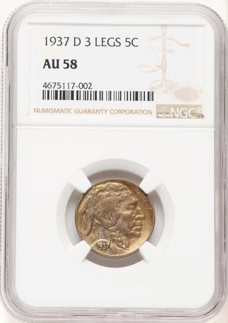 1937-D 5C Three-Legged FS-901 Buffalo Nickel NGC AU58 (781731008)
