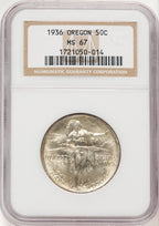 1936 50C Oregon Commemorative Silver NGC MS67