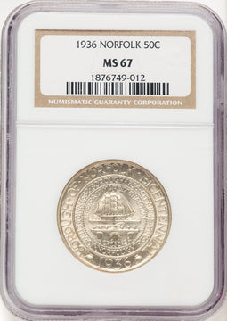 1936 50C Norfolk Commemorative Silver NGC MS67 (781731013)