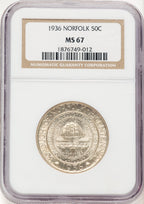 1936 50C Norfolk Commemorative Silver NGC MS67 (781731013)