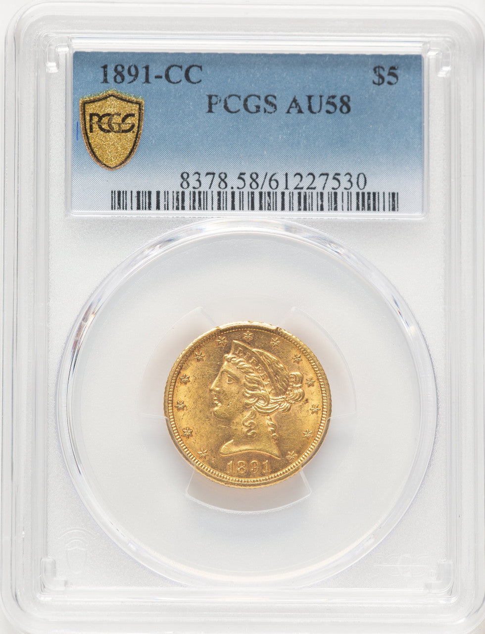 1891-CC $5 Liberty Half Eagle PCGS AU58 (781731042)