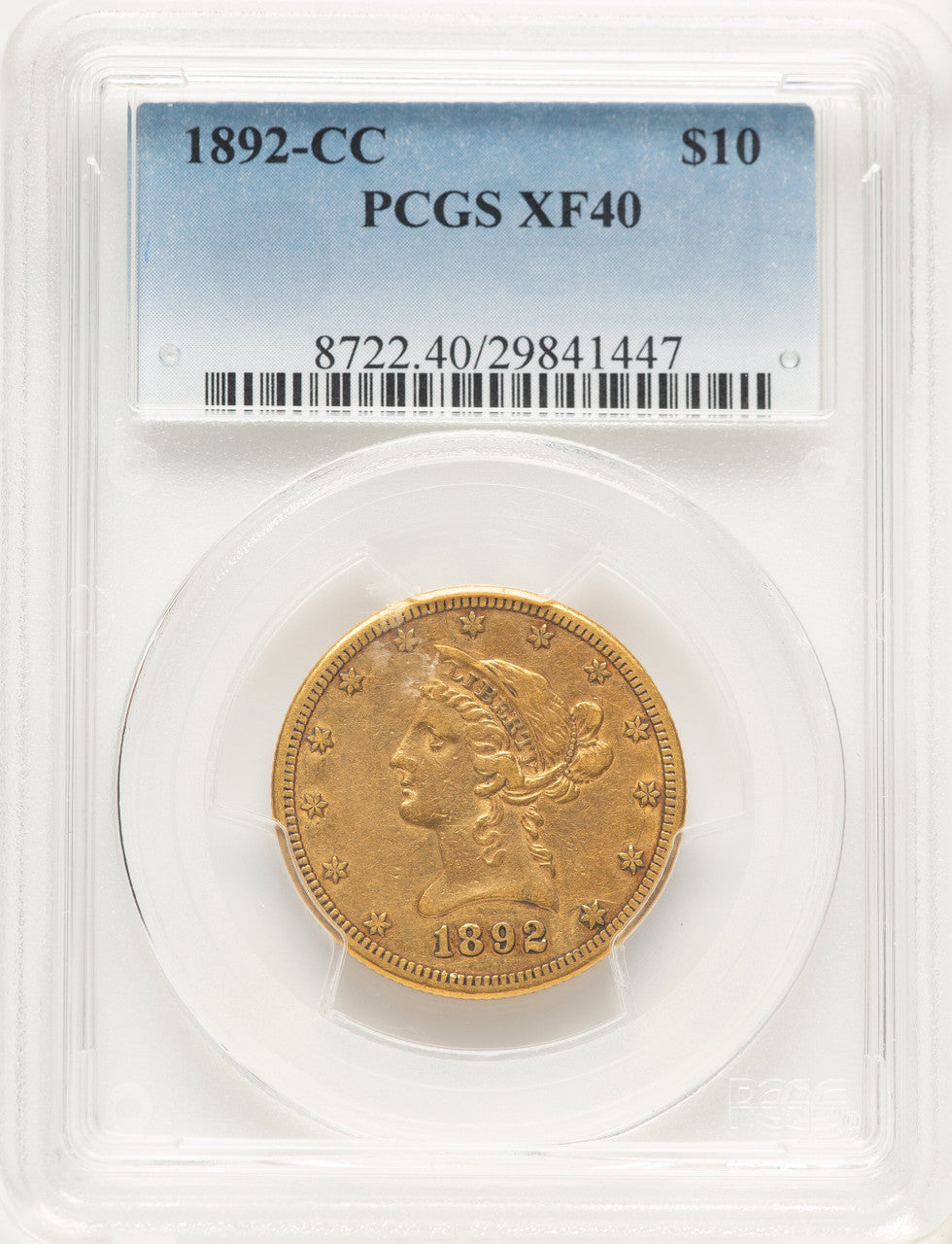 1892-CC $10 Liberty Eagle PCGS XF40