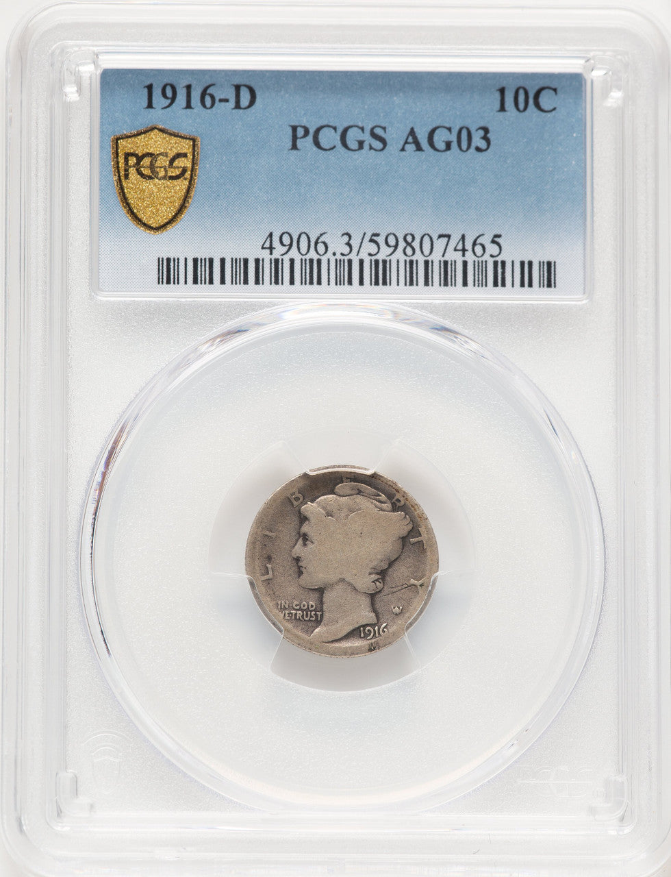 1916-D 10C Mercury Dime PCGS AG03 (781731084)