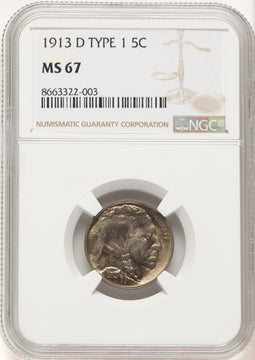 1913-D T-1 5C Buffalo Nickel NGC MS67