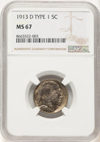 1913-D T-1 5C Buffalo Nickel NGC MS67