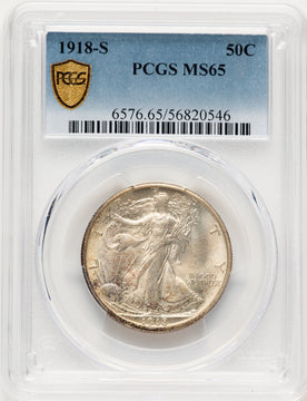 1918-S 50C Walking Liberty Half Dollar PCGS MS65