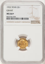 1922 G$1 Grant With Star Commemorative Gold NGC MS66+ (781731115)