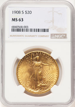 1908-S $20 Saint-Gaudens Double Eagle NGC MS63 (781734001)