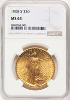 1908-S $20 Saint-Gaudens Double Eagle NGC MS63 (781734001)