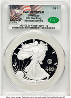 2025-S Proof Silver Eagle Privy U.S. Navy 250th Anniversary 1 oz Advanced Delivery Ron Drzewucki CACG PR70
