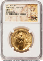 2015-W G$100 American Liberty High Relief 2015 HR Label NGC MS70