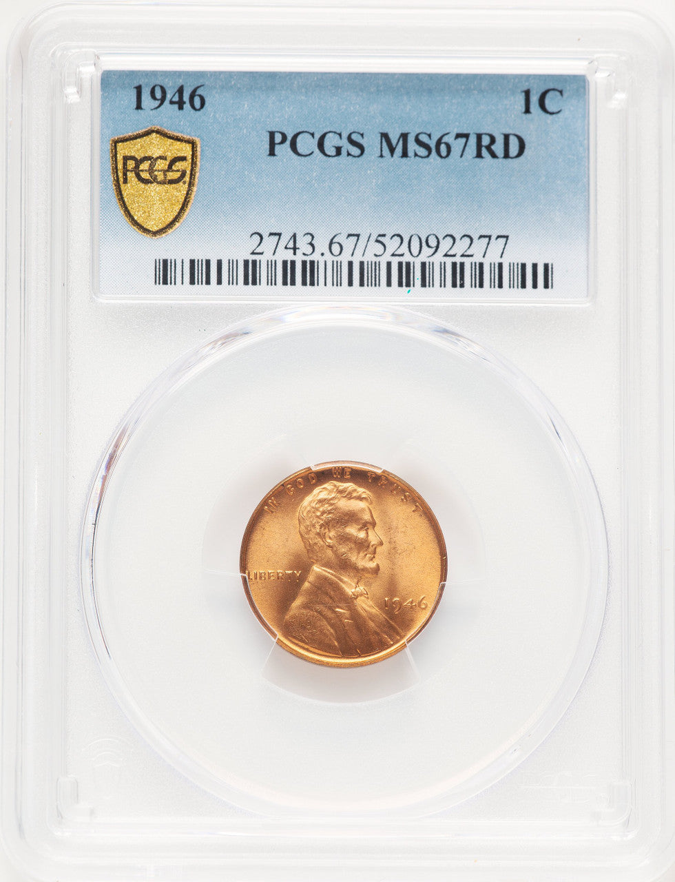 1946 1C RD Lincoln Cent PCGS MS67