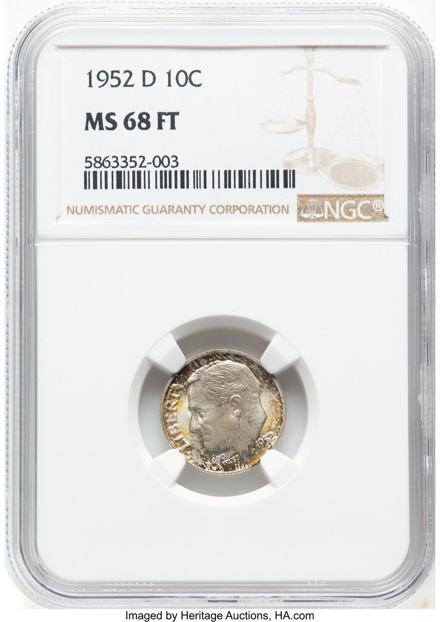 1952-D 10C FB Roosevelt Dime NGC MS68
