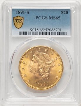 1891-S $20 Liberty Double Eagle PCGS MS65