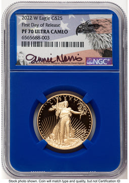 2022-W Proof Gold Eagle 1/2 oz FDR Jennie Blue Core NGC PF70 Norris