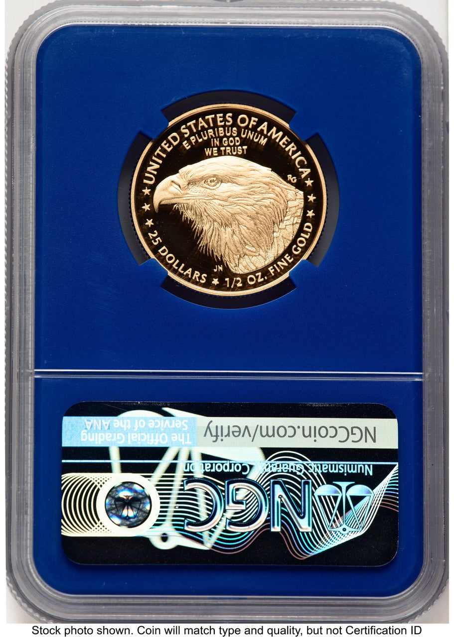 2022-W Proof Gold Eagle 1/2 oz FDR Jennie Blue Core NGC PF70 Norris