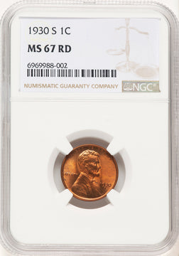 1930-S 1C RD Lincoln Cent NGC MS67 (782046001)