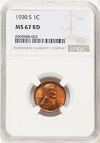 1930-S 1C RD Lincoln Cent NGC MS67 (782046001)