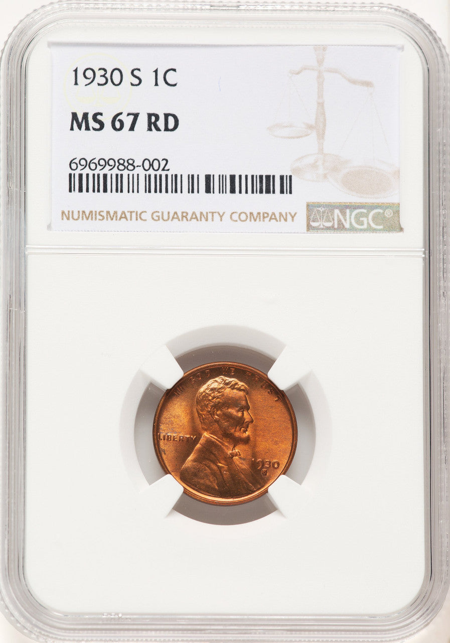 1930-S 1C RD Lincoln Cent NGC MS67 (782046001)