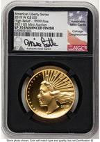 2019-W G$100 American Liberty High Relief Enhanced 2021 US Mint Auction Mike Castle NGC MS70