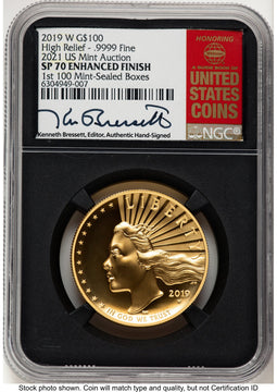 2019-W G$100 American Liberty High Relief Enhanced 2021 US Mint Auction Kenneth Bressett Red Book NGC MS70 (782053016)