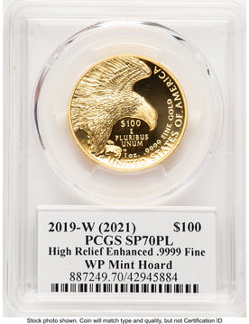 2019-W G$100 American Liberty High Relief Enhanced PL WP Mint Hoard Thomas Cleveland PCGS MS70
